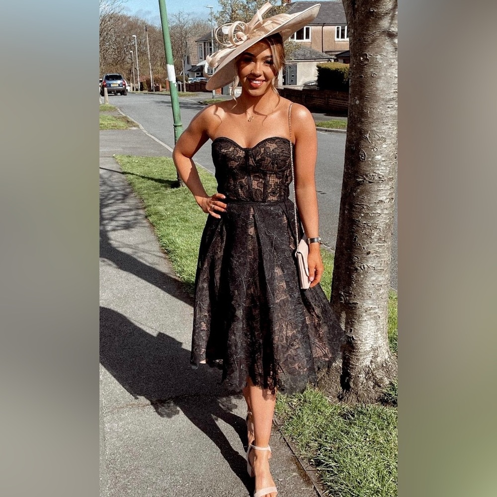 NWOT Nadine Merabi black/nude Olivia dress corseted embroidered lace - Picture 11 of 13